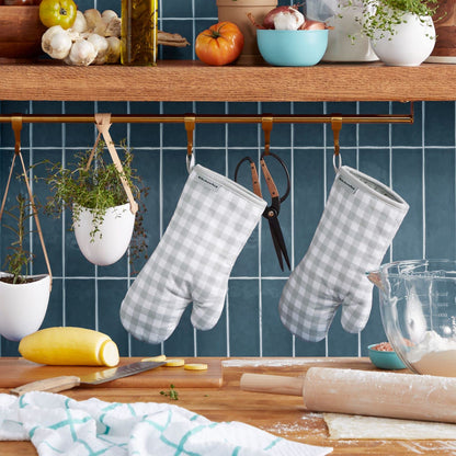 KitchenAid Gingham Oven Mitt 2-Pack Set, Milkshake, 7&quot;x13&quot;