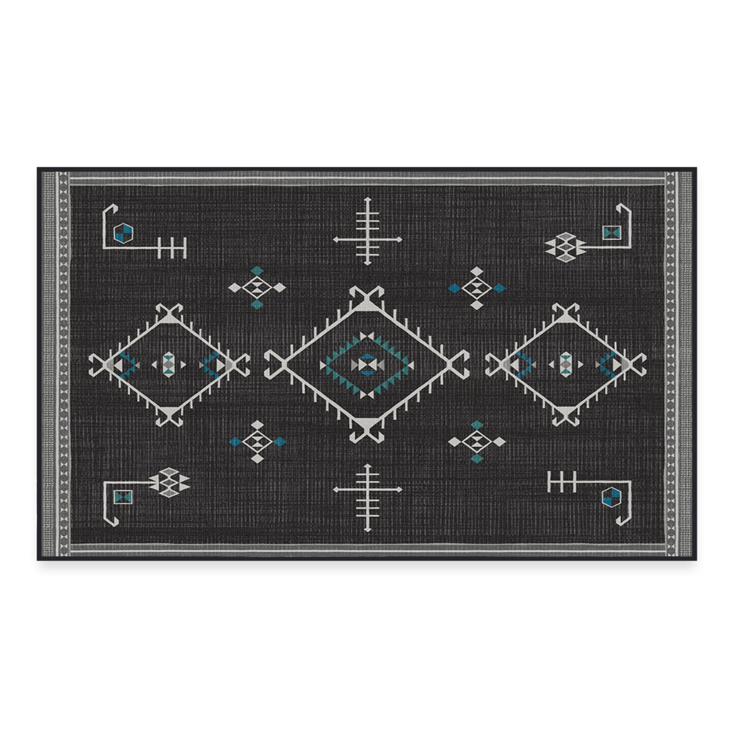RUGGABLE Damali Runner Rug - Perfect Boho Washable Rug for Entryway Hallway Kitchen - Pet &amp; Child Friendly - Non-Toxic - Stain &amp; Water Resistant - Black &amp; White 2.5&