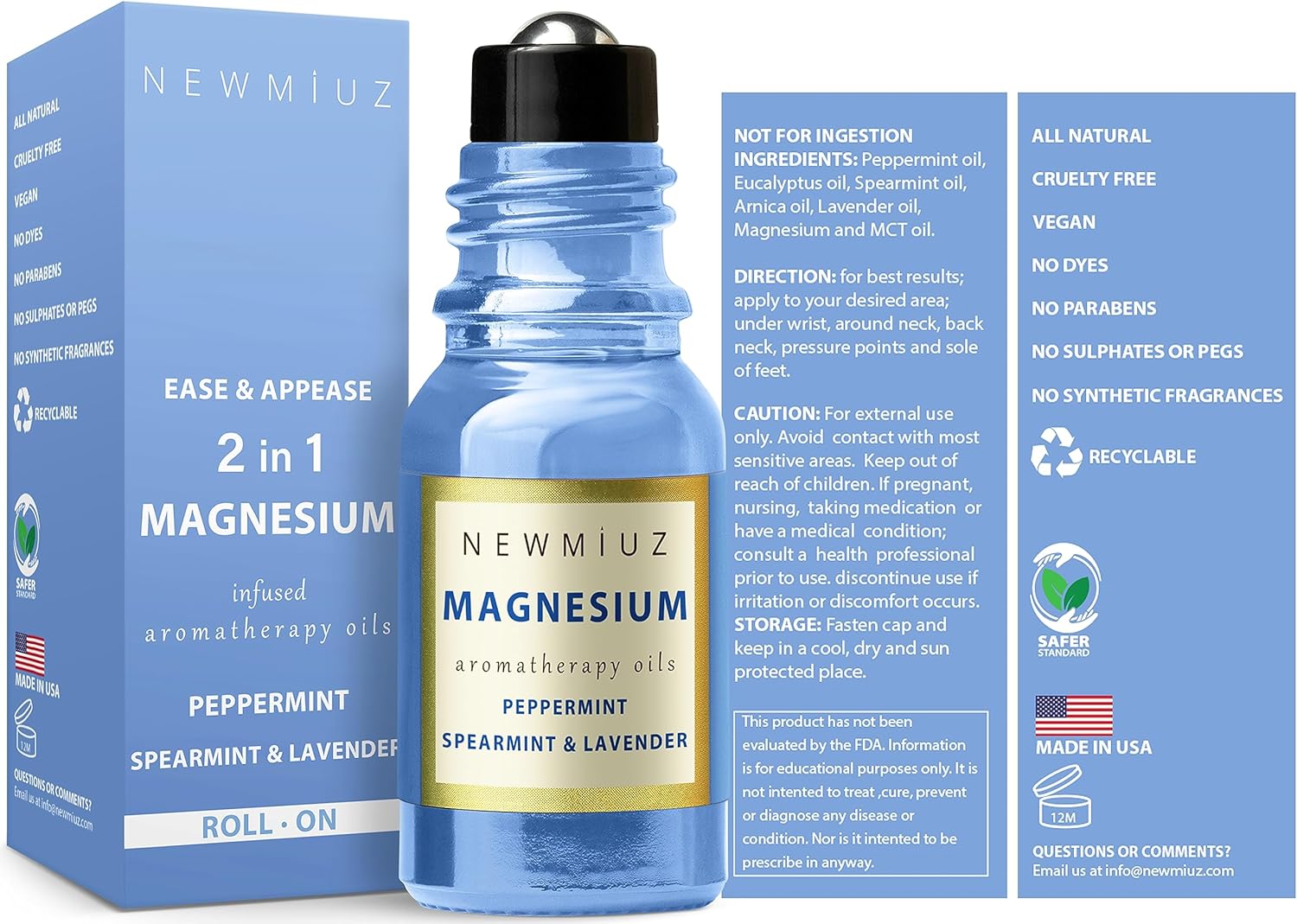 Migraine Roll on Stick Headache Magnesium Arnica Montana Oil Peppermint Eucalyptus Lavender Spearmint Essential Oil Roller Bruise Stress Relief Gifts for Women Perfect Stocking Stuffers