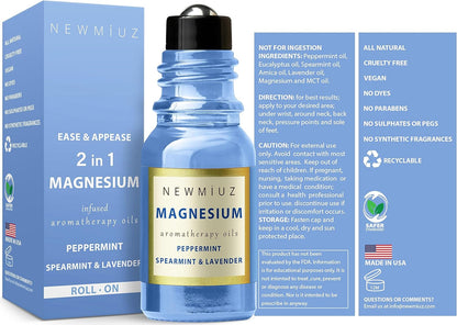 Migraine Roll on Stick Headache Magnesium Arnica Montana Oil Peppermint Eucalyptus Lavender Spearmint Essential Oil Roller Bruise Stress Relief Gifts for Women Perfect Stocking Stuffers