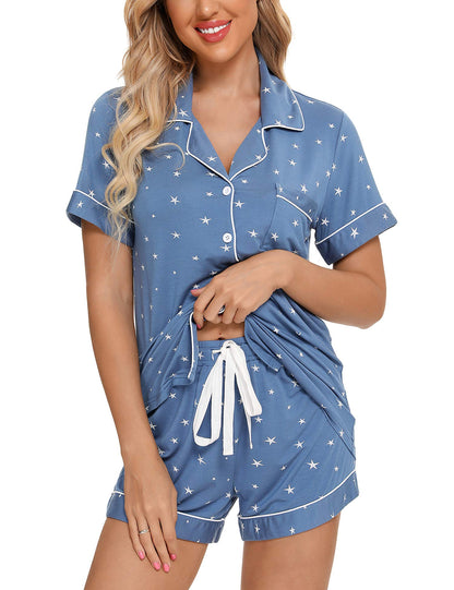 Senert Pajamas Set For Women Short Sleeve Sleepwear Soft Button Down Pjs Set Nightwear Lounge Sets S-XXL