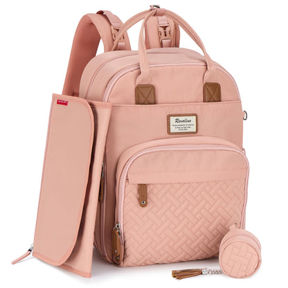 RUVALINO Diaper Bag Backpack, Multifunction Travel Pack Maternity Baby Changing Bags, Large Capacity, Waterproof, Beige