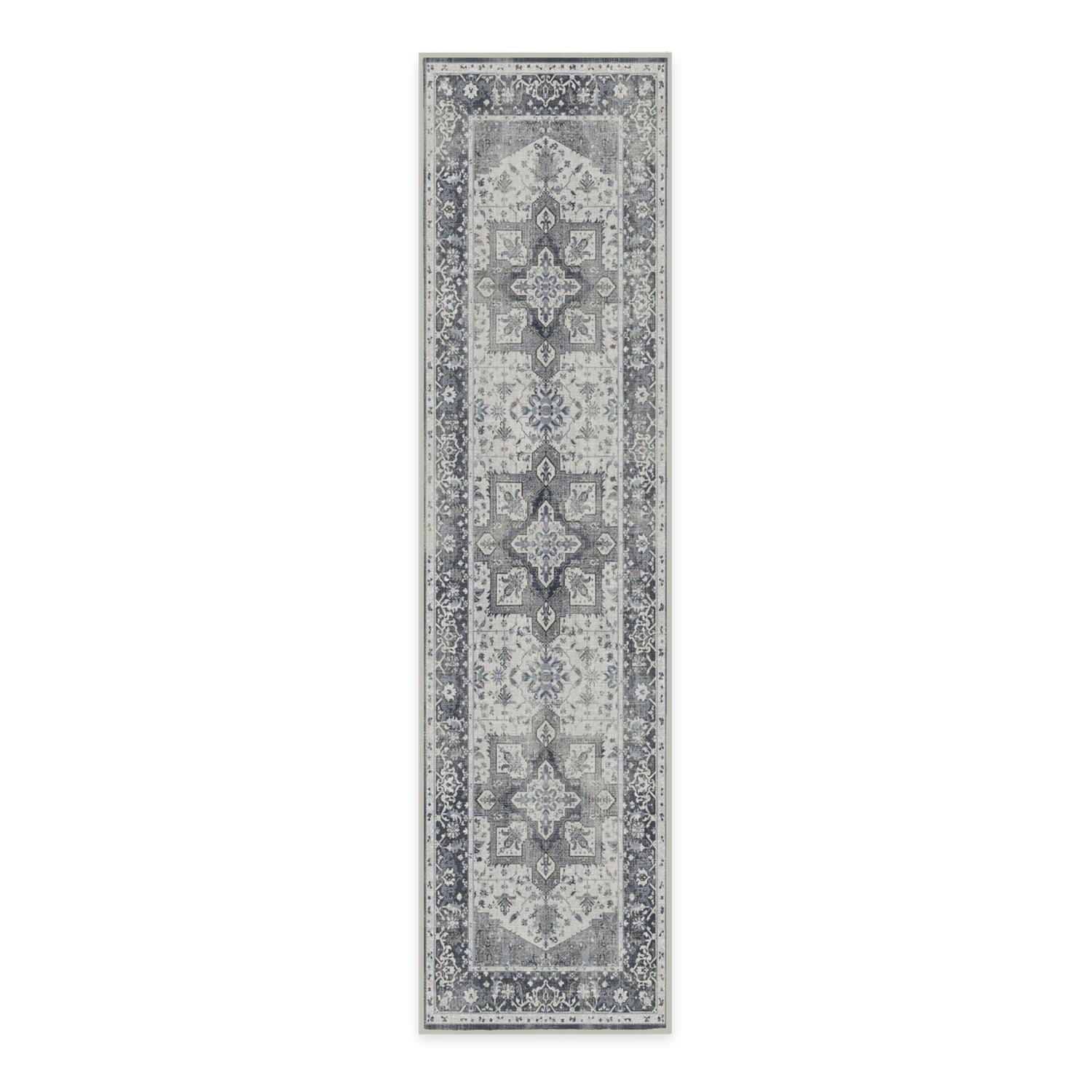 RUGGABLE Kira Runner Rug - Perfect Vintage Washable Rug for Entryway Hallway Kitchen - Pet &amp; Child Friendly - Stain &amp; Water Resistant - Stone Blue 2.5&