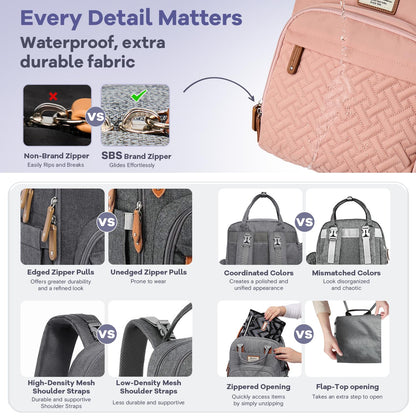 RUVALINO Diaper Bag Backpack, Multifunction Travel Pack Maternity Baby Changing Bags, Large Capacity, Waterproof, Beige