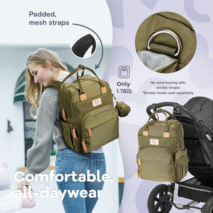 RUVALINO Diaper Bag Backpack, Multifunction Travel Pack Maternity Baby Changing Bags, Large Capacity, Waterproof, Beige