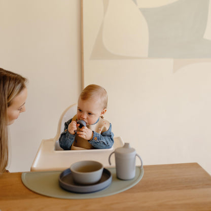 mushie Silicone Baby Bib | Adjustable Fit Waterproof Bibs (Whales)