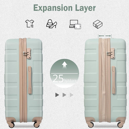 Merax 3 Pcs ABS Hardside Luggage Sets TSA Lock Spinner Wheel Suitcases, Pearly White, 20/24/28 Inch