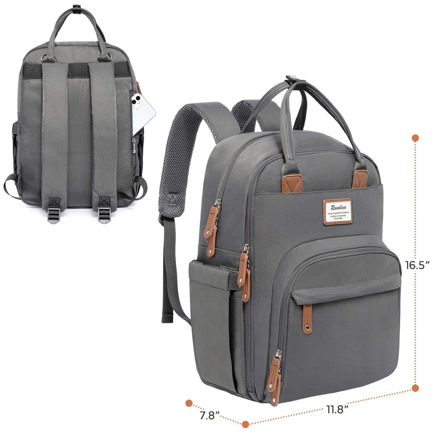 RUVALINO Diaper Bag Backpack, Multifunction Travel Pack Maternity Baby Changing Bags, Large Capacity, Waterproof, Beige