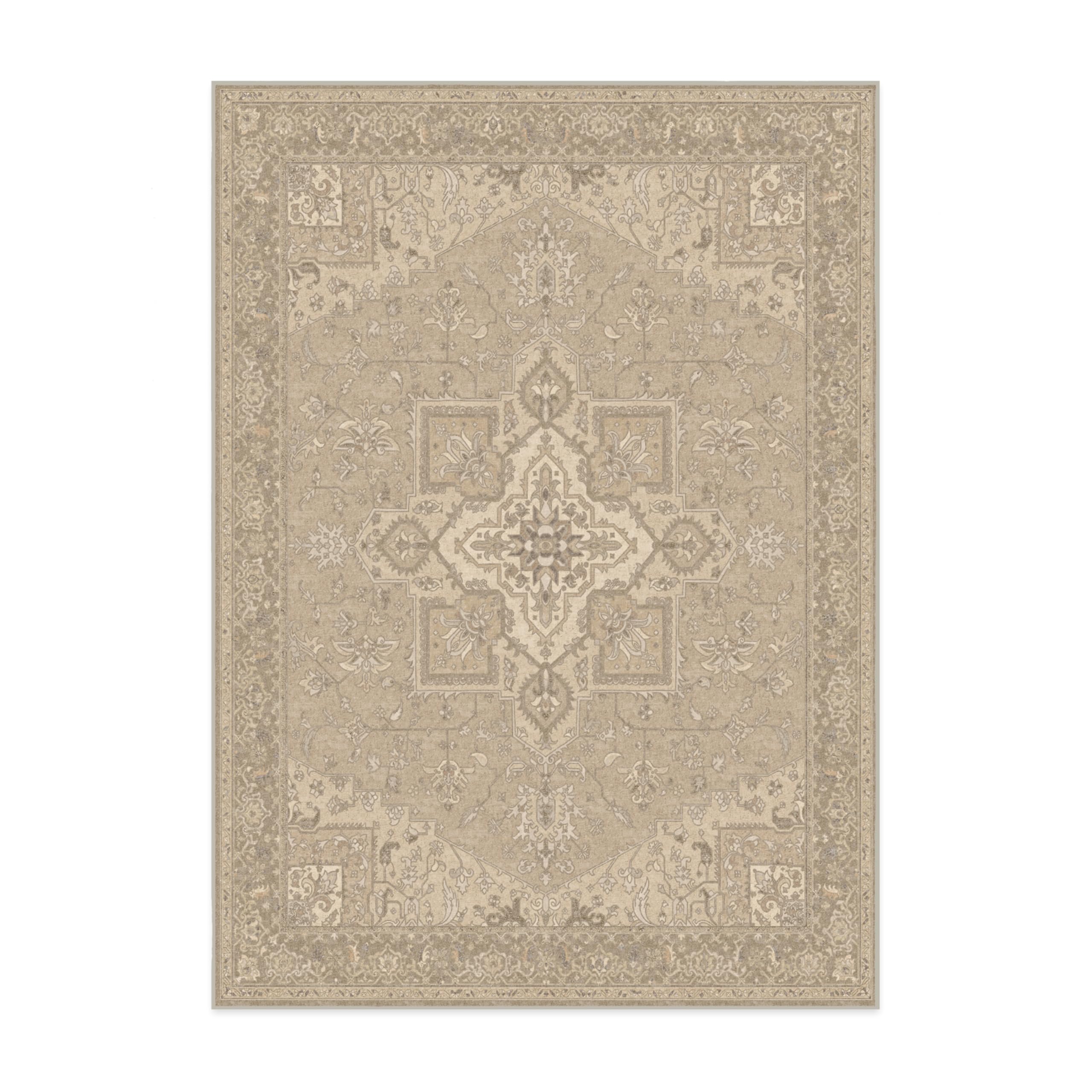 RUGGABLE Maral Heriz Washable Rug - Perfect Vintage Area Rug for Living Room Bedroom Kitchen - Pet &amp; Child Friendly - Stain &amp; Water Resistant - Creme 3&
