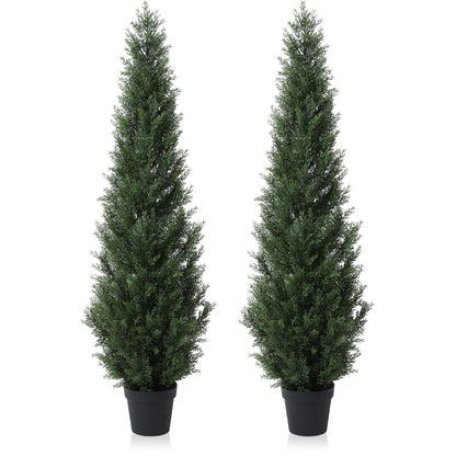 3FT Artificial Cedar Topiary Trees for Outdoors Potted Fake Cypress Trees Faux Evergreen Plants for Home Porch Decor Set of 2
