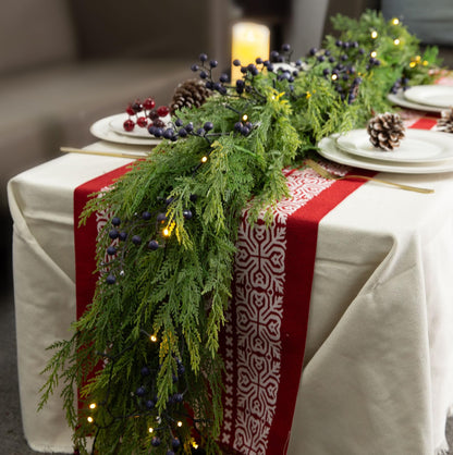 Jin&amp;Bao 6FT Real Touch Norfolk Pine Garlands, Christmas Garland with Lights, Christmas Decorations for Mantel Stairs Table Runner Outdoor Indoor Winter Decor, 50 LED with Timer 8 Modes