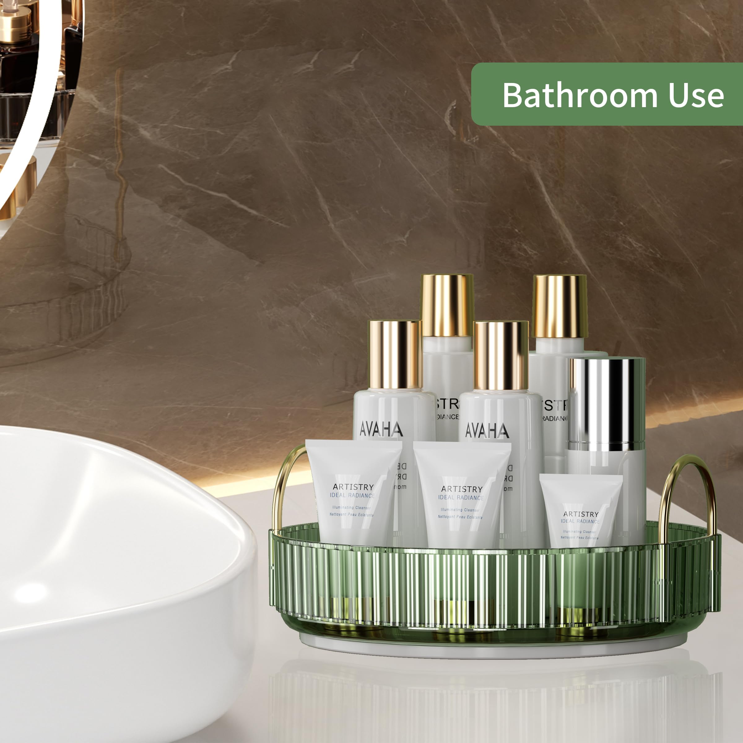 YCIA&amp;DONE 360 Rotating Makeup Organizer and Storage for Vanity Bathroom Countertop, High Capacity Cosmetic Skincare Perfume Organizer for Dresser Lazy Susan Organizers(Clear White,2 Tiers)