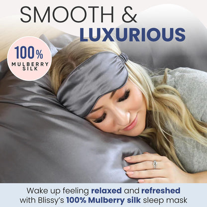 Blissy Silk Sleep Mask - Silk Eye Sleeping Mask for Women &amp; Men for Total Blackout - Silk Eye Mask - 100% Pure Mulberry Silk, 22 Momme 6a Fibers - Blindfold Silk Sleep Mask Side Sleeper Eye Cover