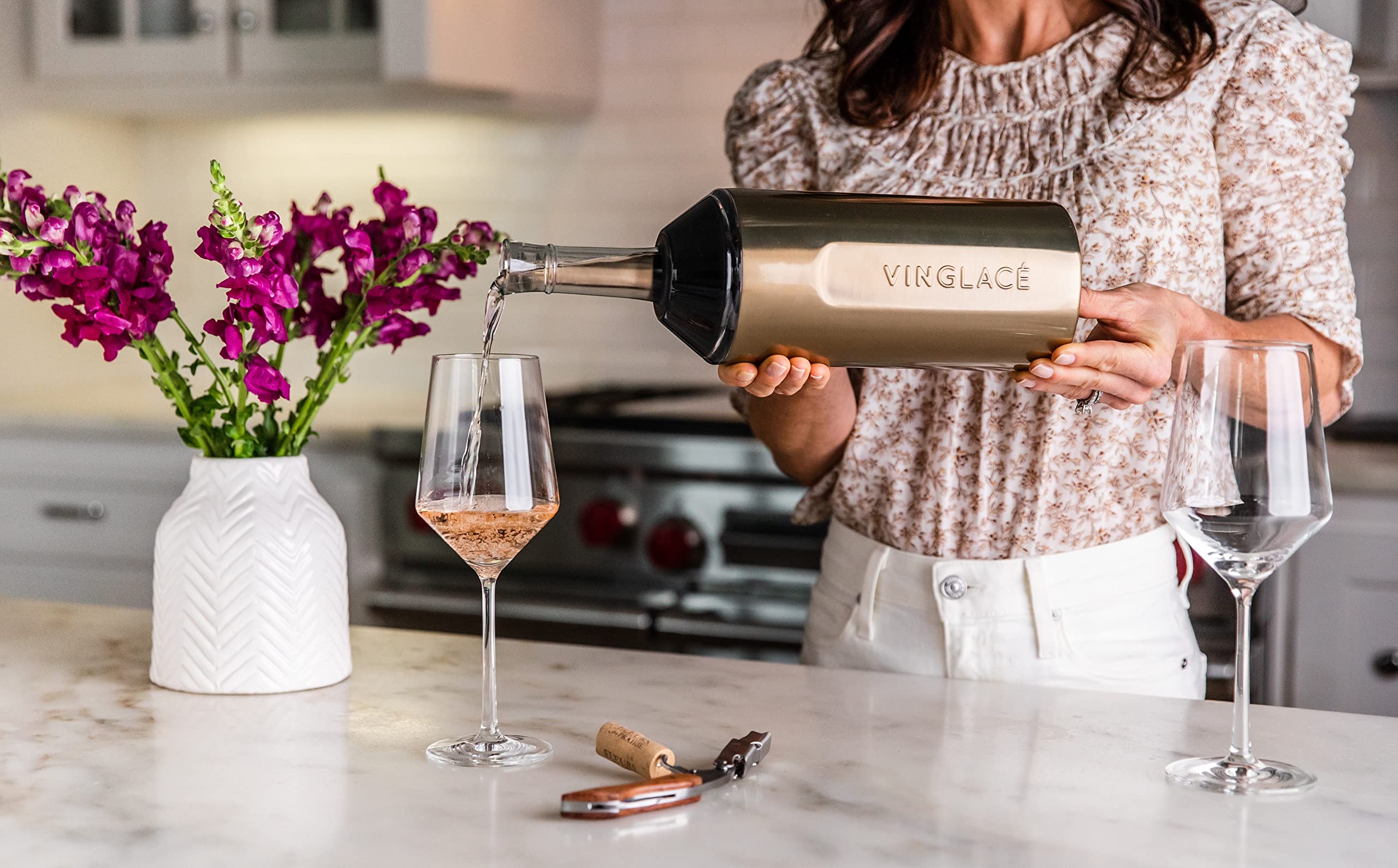 Vinglacé Wine Bottle Chiller- Portable Champagne Insulator- Stainless Steel Wine Cooler Sleeve, White