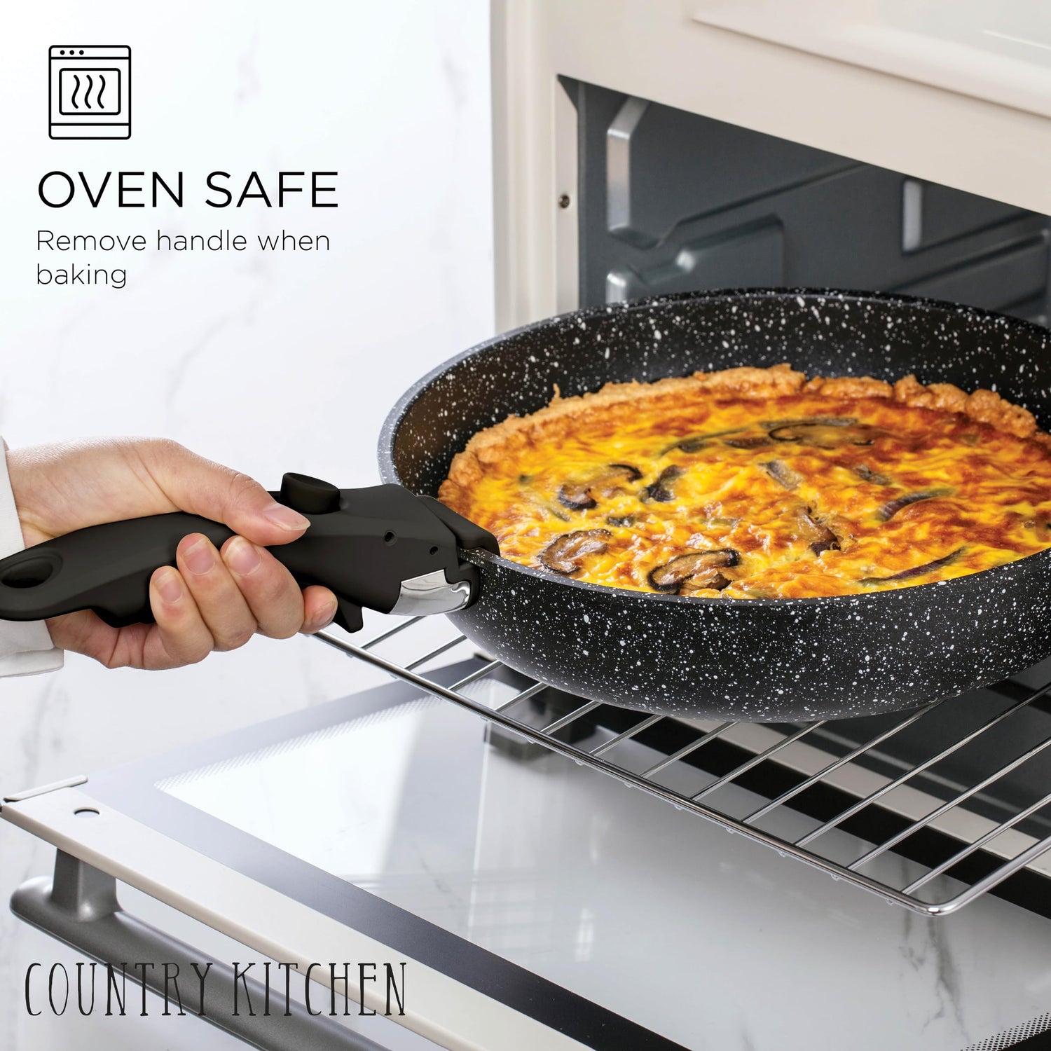 Country Kitchen Cookware Set with Removable Handle, Oven &amp; RV Safe Pots and Pans Set, Cream, Deluxe Larger Set