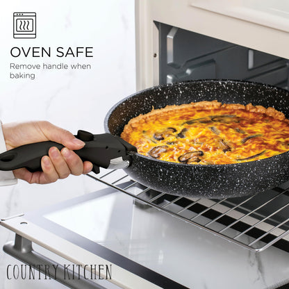 Country Kitchen Cookware Set with Removable Handle, Oven &amp; RV Safe Pots and Pans Set, Cream, Deluxe Larger Set
