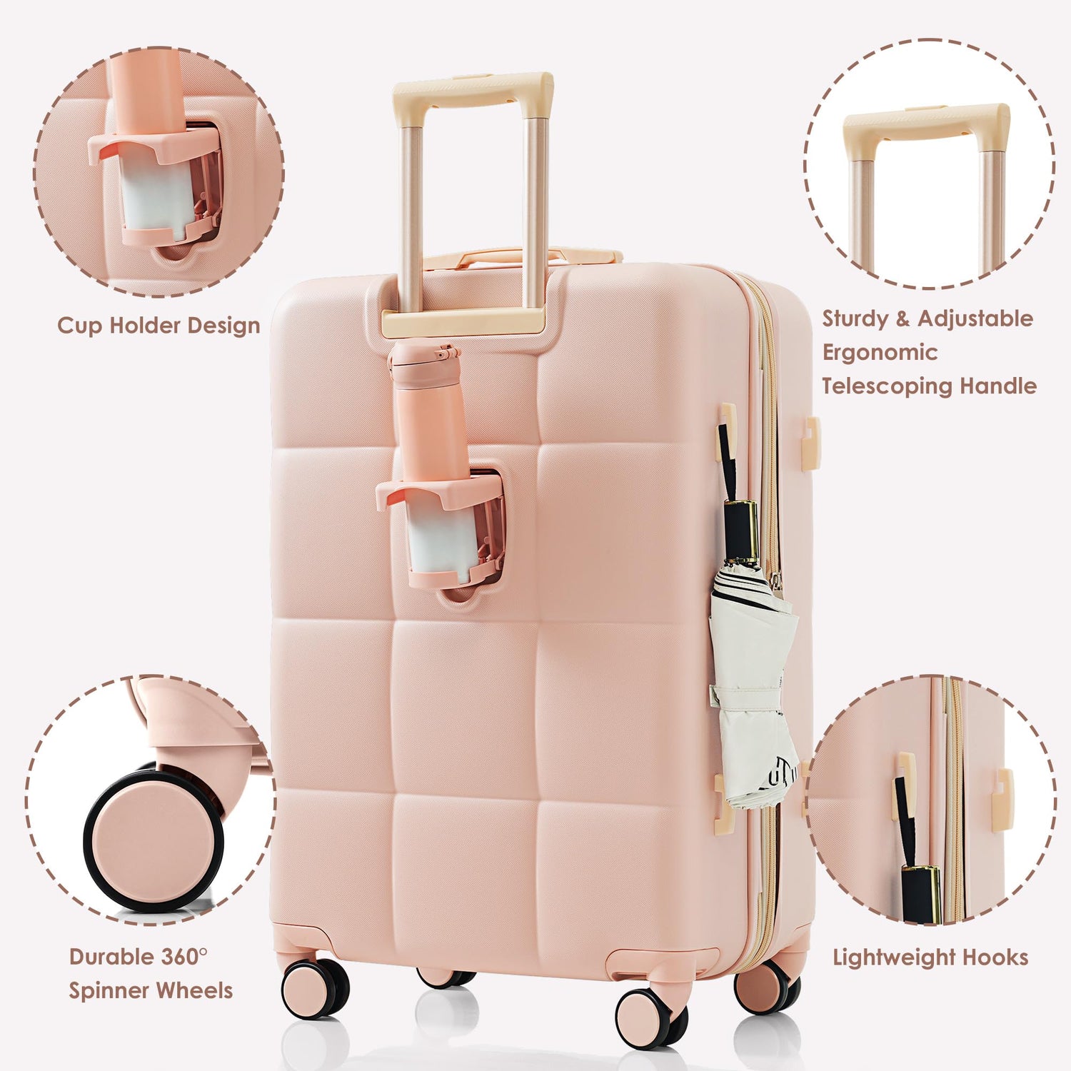 Merax 3 Pcs ABS Hardside Luggage Sets TSA Lock Spinner Wheel Suitcases, Pearly White, 20/24/28 Inch