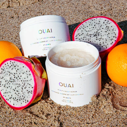 OUAI Scalp &amp; Body Scrub, Melrose Place - Exfoliating Body Scrub with Sugar &amp; Coconut Oil Blend for Smooth, Moisturized Skin - Gentle Scalp Scrub for Removing Product Build Up (8.8 Oz)