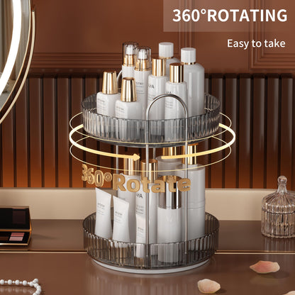 YCIA&amp;DONE 360 Rotating Makeup Organizer and Storage for Vanity Bathroom Countertop, High Capacity Cosmetic Skincare Perfume Organizer for Dresser Lazy Susan Organizers(Clear White,2 Tiers)