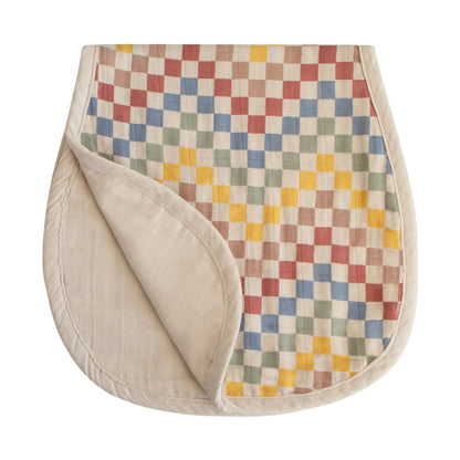 mushie Muslin Baby Burp Cloths | 100% Organic Cotton, Set of 2 (Olive Check/Natural Check)