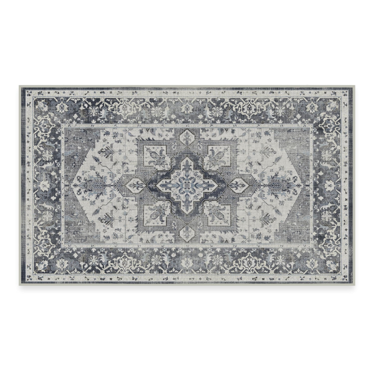 RUGGABLE Kira Runner Rug - Perfect Vintage Washable Rug for Entryway Hallway Kitchen - Pet &amp; Child Friendly - Stain &amp; Water Resistant - Stone Blue 2.5&