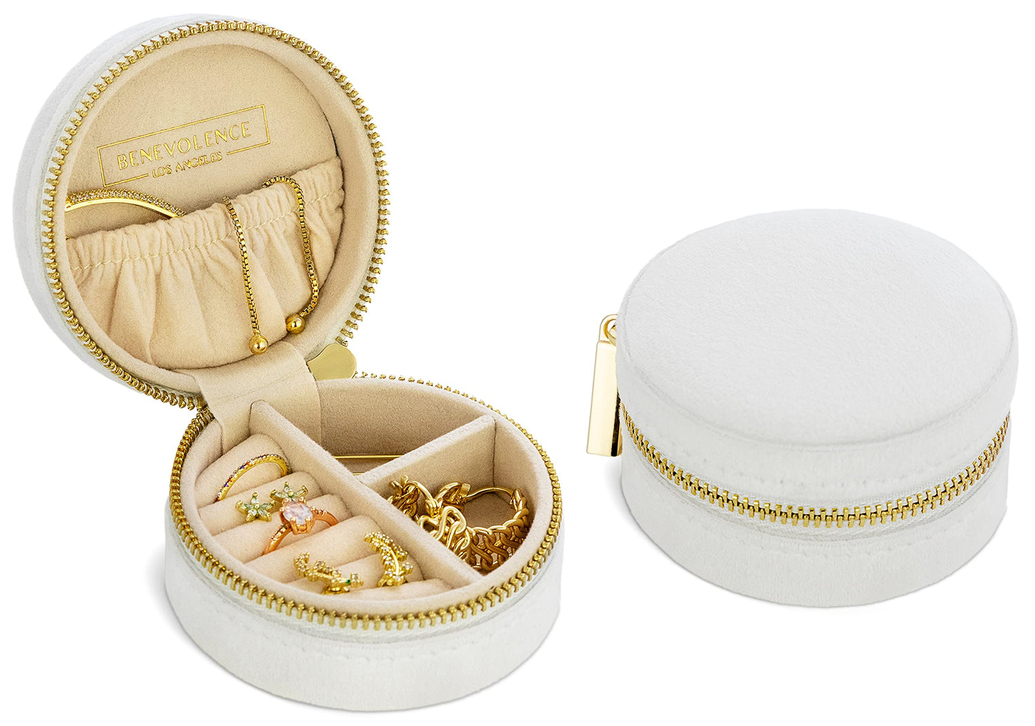 Benevolence LA Plush Velvet Travel Jewelry Storage Box | Travel Jewelry Case Small Jewelry Box for Women | Jewelry Travel Organizer | Earring Organizer with Mirror - Dusty Pink