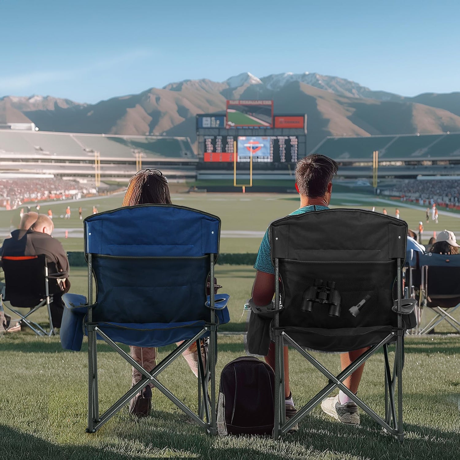 Overmont Oversized Folding Camping Chair - Fully Padded with Cooler Pocket Carry Bag - Heavy Duty Portable Collapsible Lawn Chair Supports 450 LBS for Outdoor Sports Beach Garden Picnic