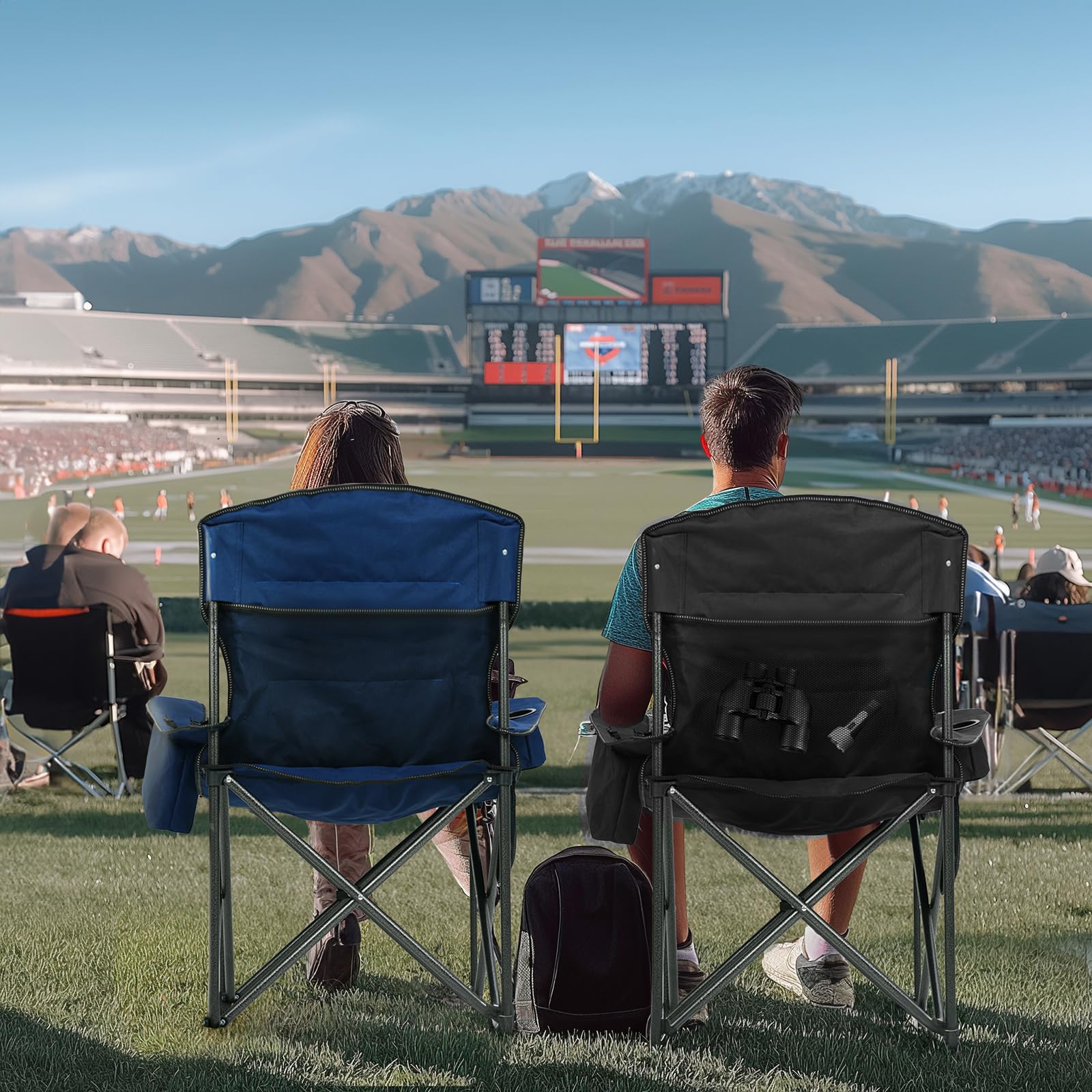 Overmont Oversized Folding Camping Chair - Fully Padded with Cooler Pocket Carry Bag - Heavy Duty Portable Collapsible Lawn Chair Supports 450 LBS for Outdoor Sports Beach Garden Picnic