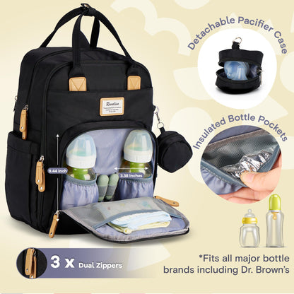 RUVALINO Diaper Bag Backpack, Multifunction Travel Pack Maternity Baby Changing Bags, Large Capacity, Waterproof, Beige