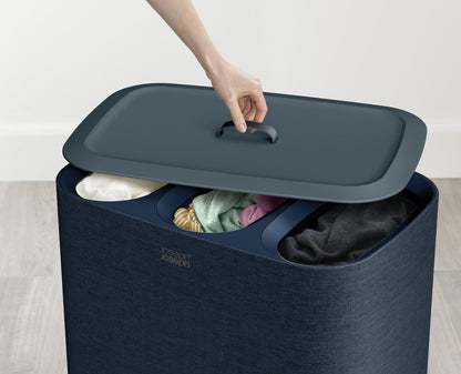 Joseph Joseph Tota - Trio 90-liter Laundry Hamper Separation Basket with lid, 3 Removable Washing Bags with Handles- Ecru