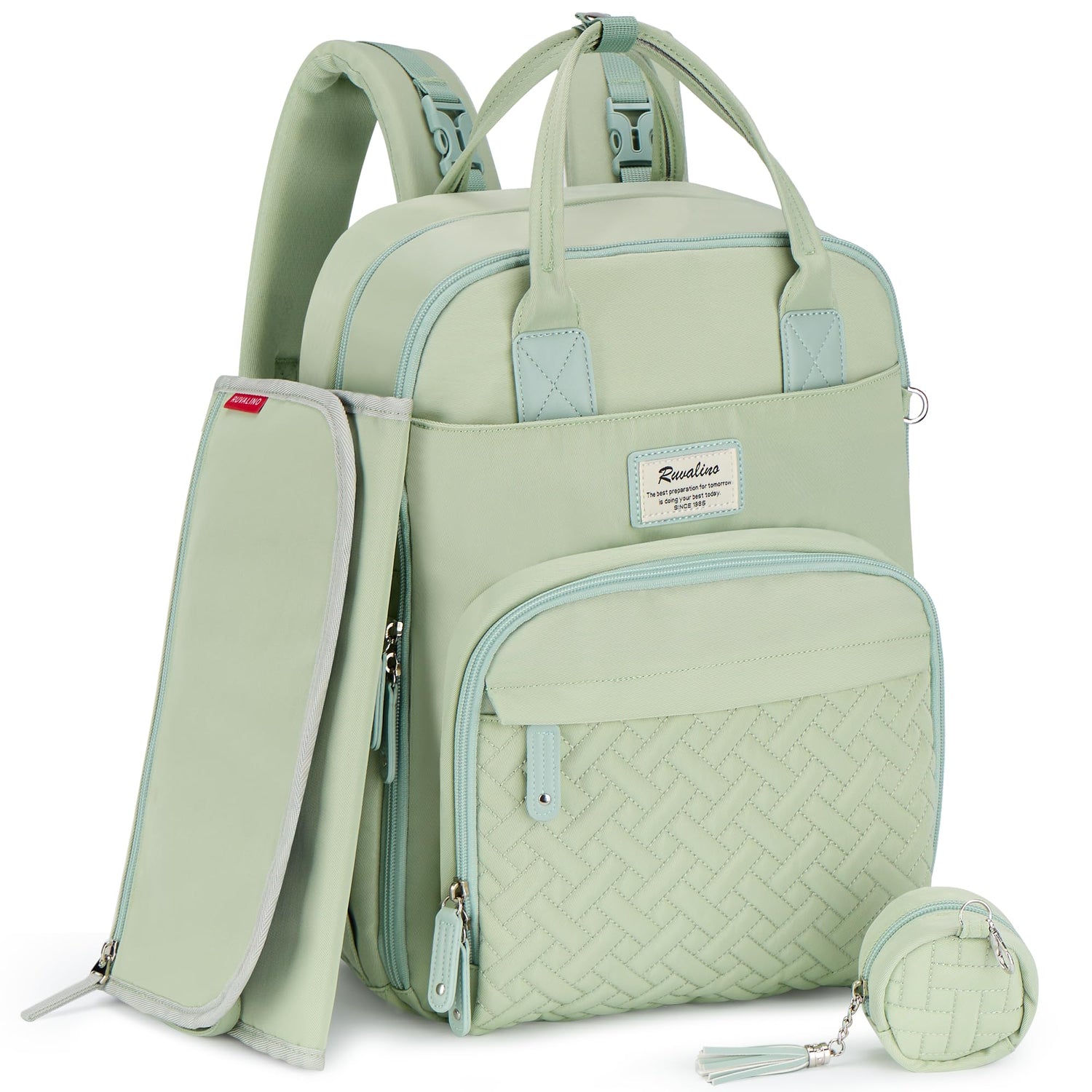 RUVALINO Diaper Bag Backpack, Multifunction Travel Pack Maternity Baby Changing Bags, Large Capacity, Waterproof, Beige