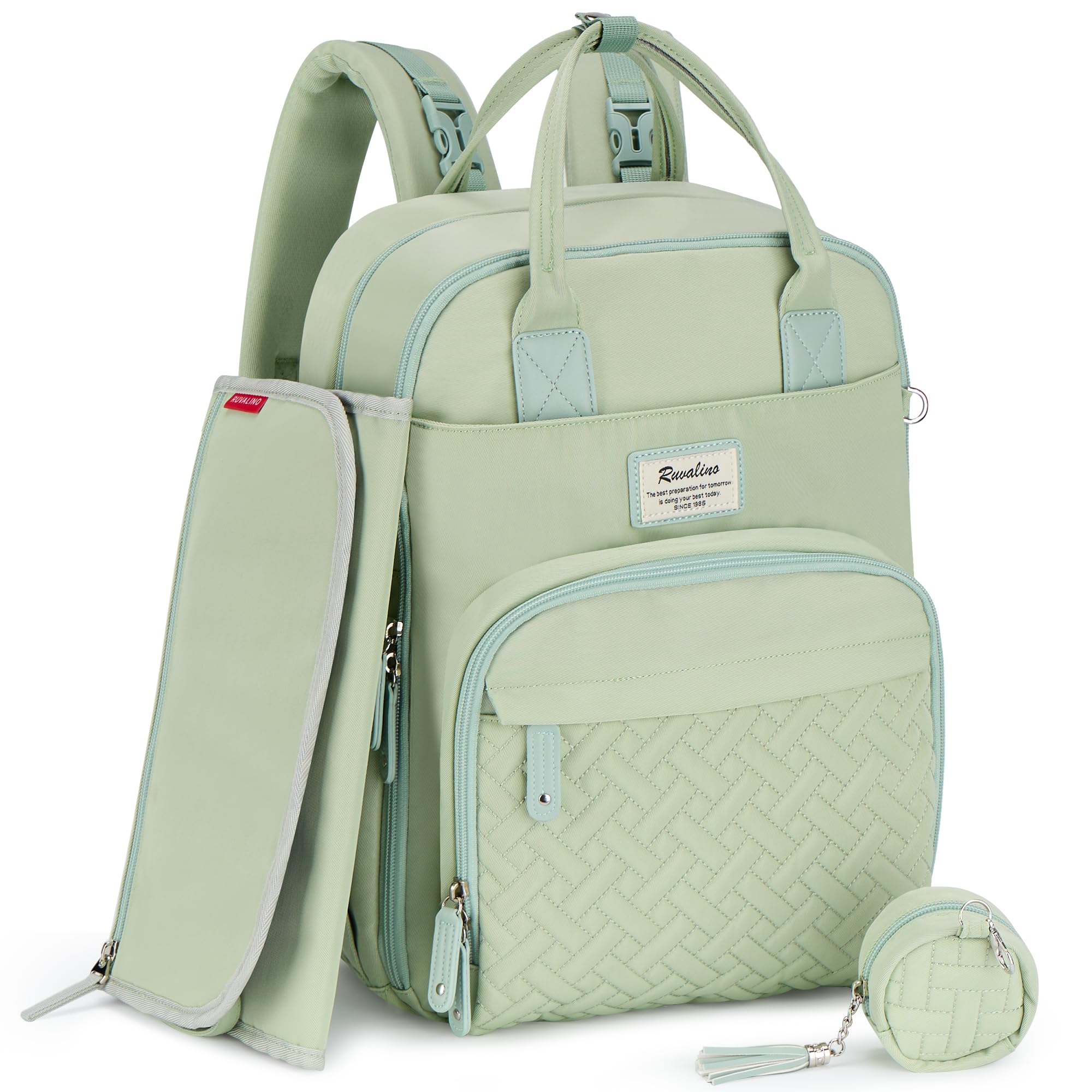 RUVALINO Diaper Bag Backpack, Multifunction Travel Pack Maternity Baby Changing Bags, Large Capacity, Waterproof, Beige