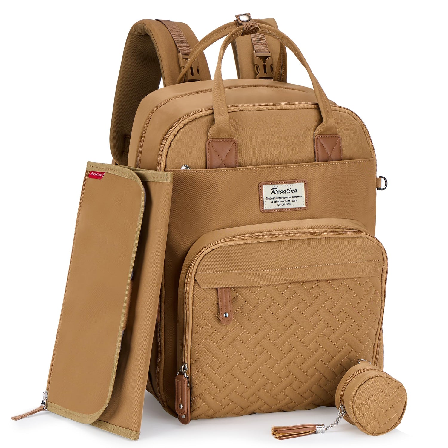 RUVALINO Diaper Bag Backpack, Multifunction Travel Pack Maternity Baby Changing Bags, Large Capacity, Waterproof, Beige