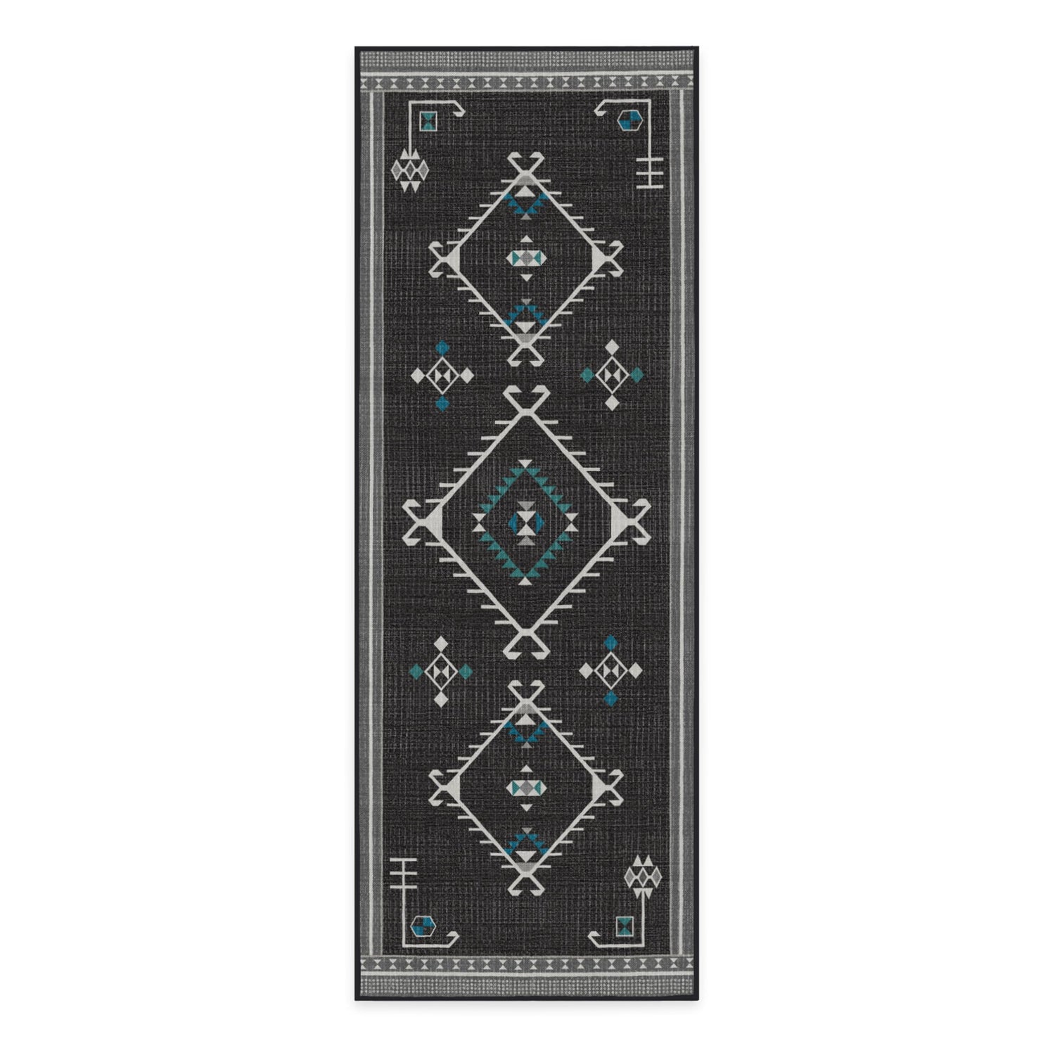 RUGGABLE Damali Runner Rug - Perfect Boho Washable Rug for Entryway Hallway Kitchen - Pet &amp; Child Friendly - Non-Toxic - Stain &amp; Water Resistant - Black &amp; White 2.5&