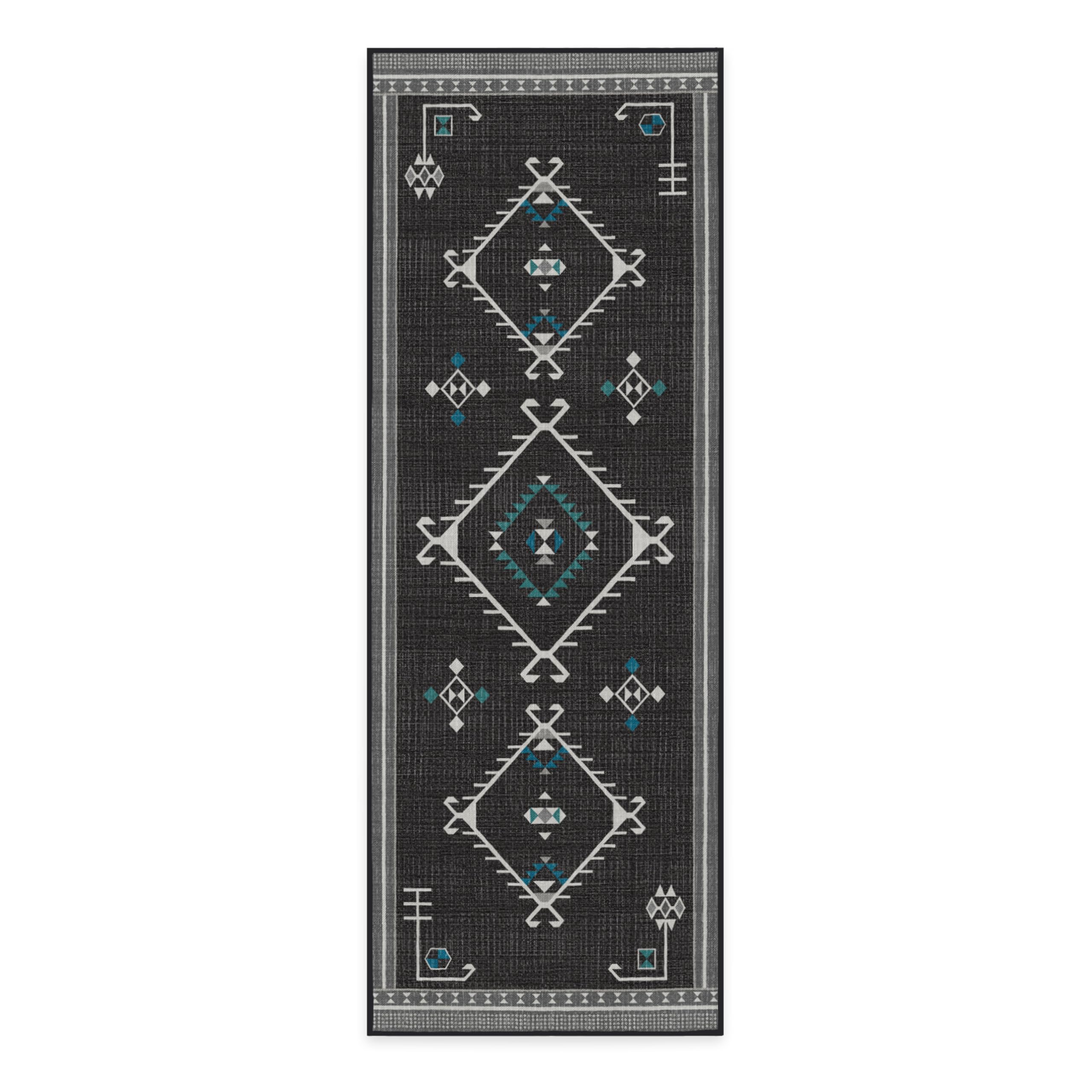RUGGABLE Damali Runner Rug - Perfect Boho Washable Rug for Entryway Hallway Kitchen - Pet &amp; Child Friendly - Non-Toxic - Stain &amp; Water Resistant - Black &amp; White 2.5&