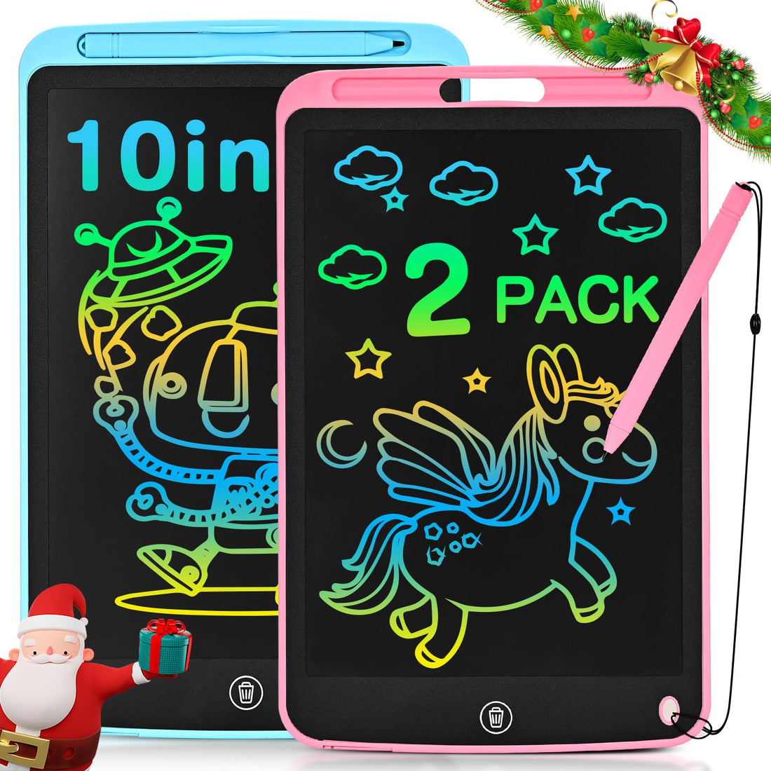 cimetech 2 Pack LCD Writing Tablet for Kids Toys, Colorful Drawing Tablet Doodle Board Writing Pad for Toddler Gifts, Kids Travel Essentials, Christmas Stocking Stuffers for 3-12 Years Boys Girls