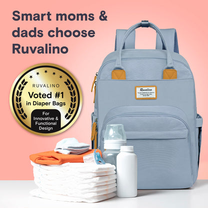 RUVALINO Diaper Bag Backpack, Multifunction Travel Pack Maternity Baby Changing Bags, Large Capacity, Waterproof, Beige