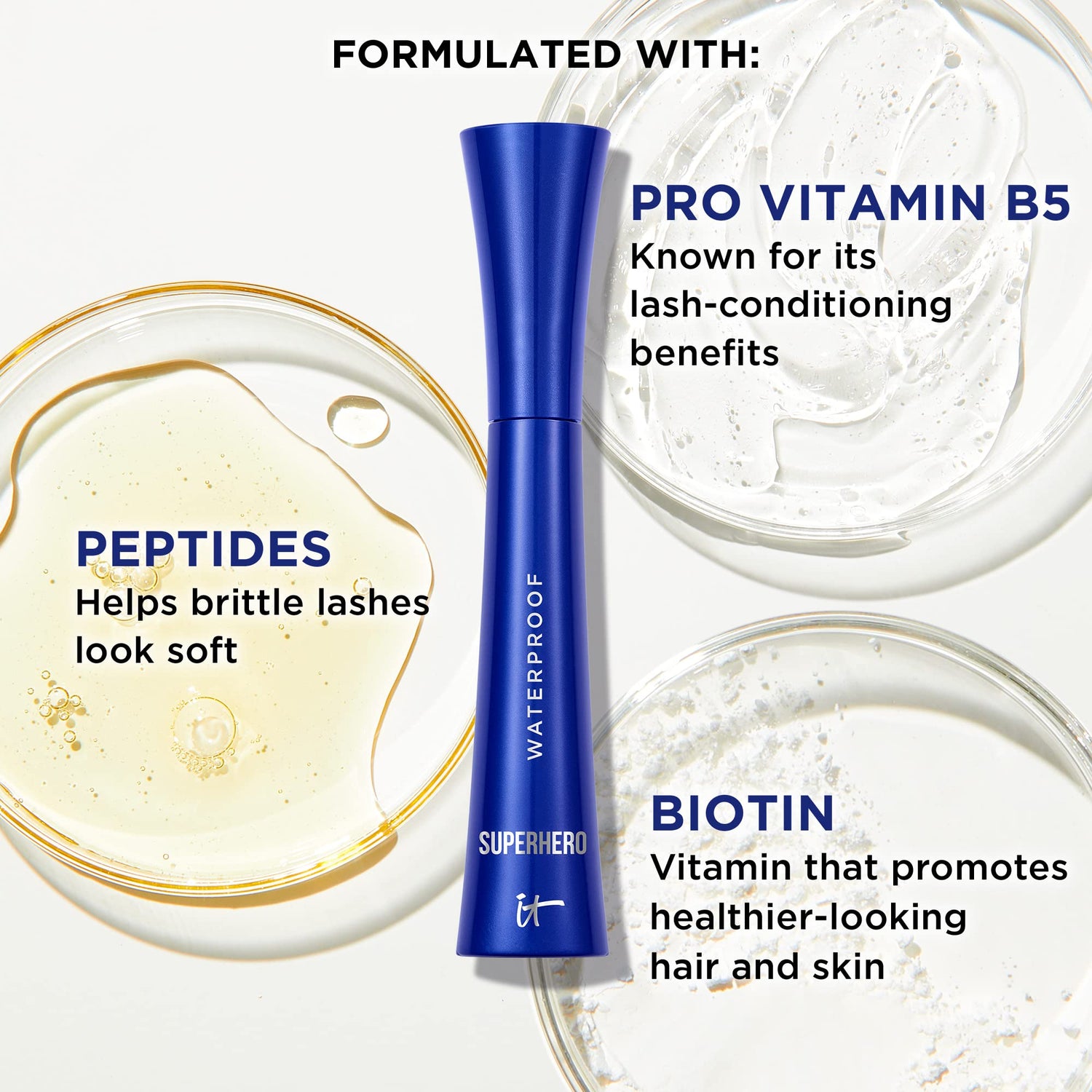 IT Cosmetics Superhero Volumizing Waterproof Mascara – 24HR Wear – Resists Sweat &amp; Humidity – Lash-loving Biotin, Peptides &amp; Pro-Vitamin B5 – Super Black, 0.3 fl oz