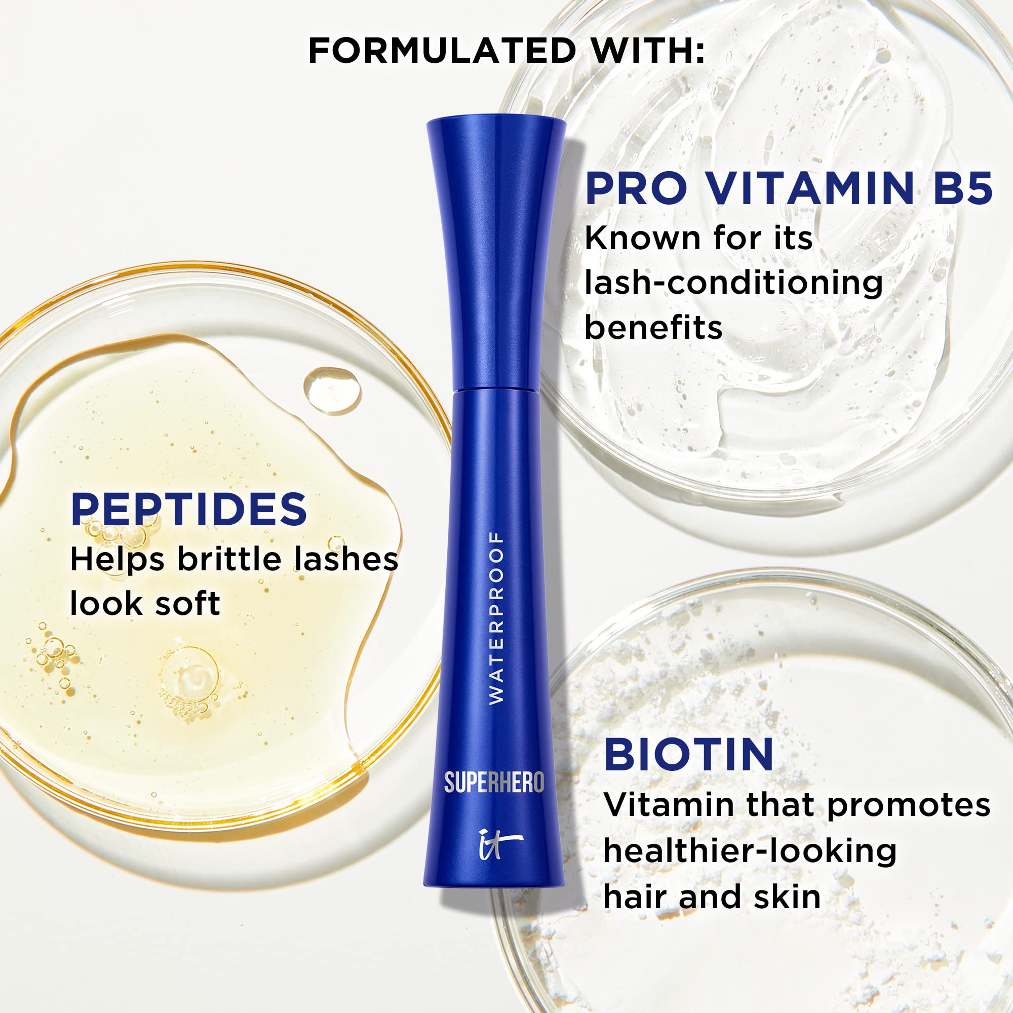 IT Cosmetics Superhero Volumizing Waterproof Mascara – 24HR Wear – Resists Sweat &amp; Humidity – Lash-loving Biotin, Peptides &amp; Pro-Vitamin B5 – Super Black, 0.3 fl oz