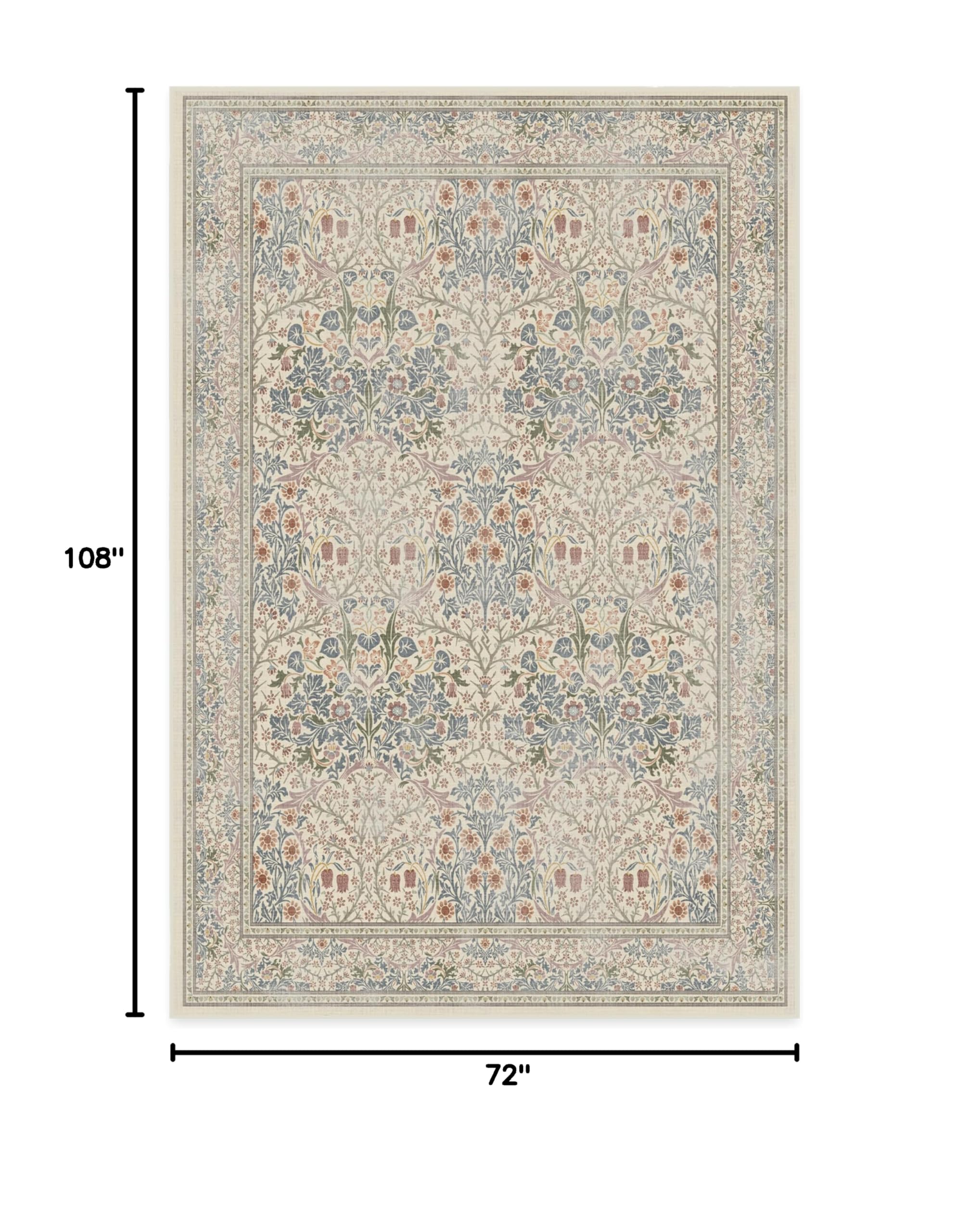 RUGGABLE x Morris &amp; Co Washable Rug - Perfect Bohemian Area Rug for Living Room Bedroom Kitchen - Non-Slip, Child Friendly, Stain &amp; Water Resistant - Blackthorn Ivory Blue 6&