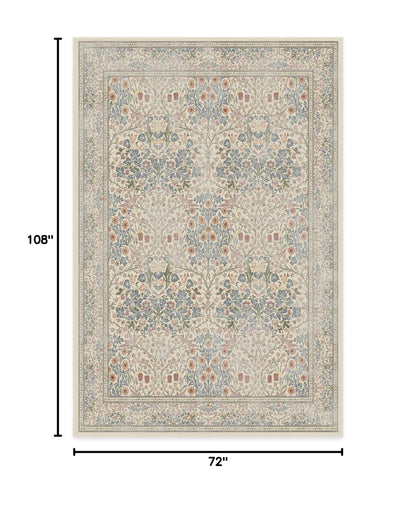 RUGGABLE x Morris &amp; Co Washable Rug - Perfect Bohemian Area Rug for Living Room Bedroom Kitchen - Non-Slip, Child Friendly, Stain &amp; Water Resistant - Blackthorn Ivory Blue 6&