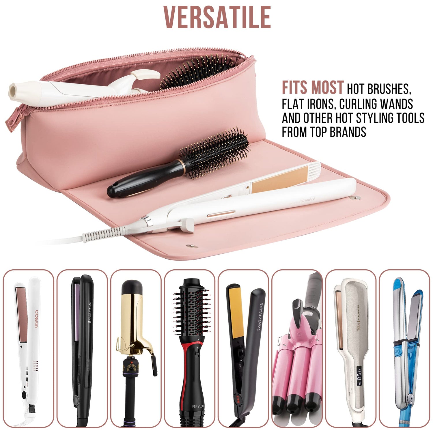 BAREFOOT CARIBOU Hair Tools Travel Bag and Heat Resistant Mat for Flat Irons, Straighteners, Curling Iron, and Haircare Accessories, 2-in-1 Design, with Interior Pockets, Portable Organizer (Ivory)