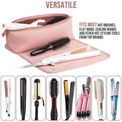 BAREFOOT CARIBOU Hair Tools Travel Bag and Heat Resistant Mat for Flat Irons, Straighteners, Curling Iron, and Haircare Accessories, 2-in-1 Design, with Interior Pockets, Portable Organizer (Ivory)