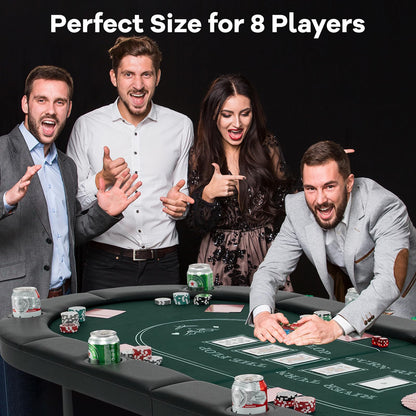 GYMAX Poker Table Foldable, 8-Player Texas Holdem Poker Table with Metal Cup Holders, Casino Grade Felt &amp; Padded Rails, Portable Folding Poker Table for Leisure Game, Homes, Game Rooms (Black)