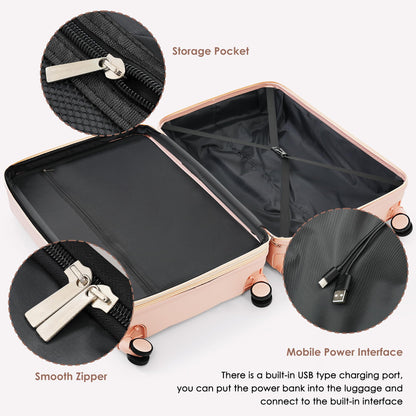 Merax 3 Pcs ABS Hardside Luggage Sets TSA Lock Spinner Wheel Suitcases, Pearly White, 20/24/28 Inch