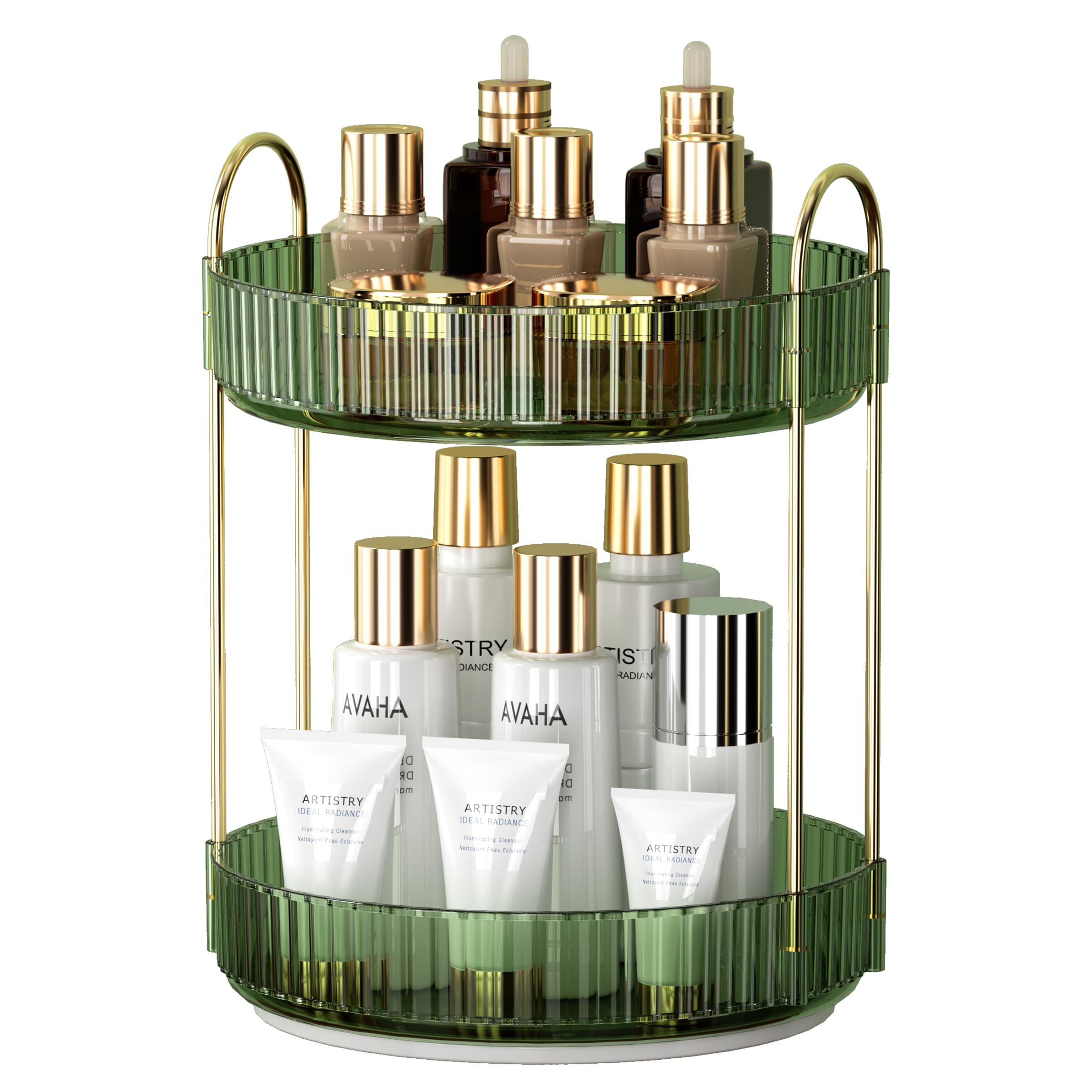 YCIA&amp;DONE 360 Rotating Makeup Organizer and Storage for Vanity Bathroom Countertop, High Capacity Cosmetic Skincare Perfume Organizer for Dresser Lazy Susan Organizers(Clear White,2 Tiers)