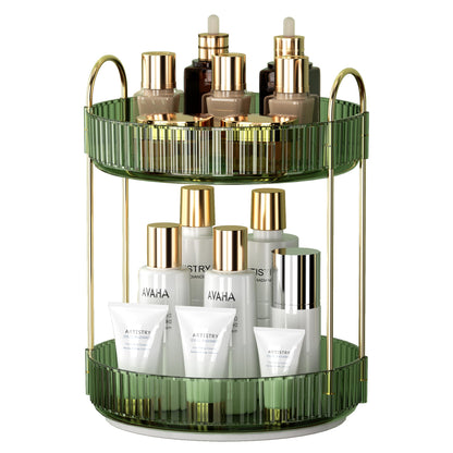 YCIA&amp;DONE 360 Rotating Makeup Organizer and Storage for Vanity Bathroom Countertop, High Capacity Cosmetic Skincare Perfume Organizer for Dresser Lazy Susan Organizers(Clear White,2 Tiers)