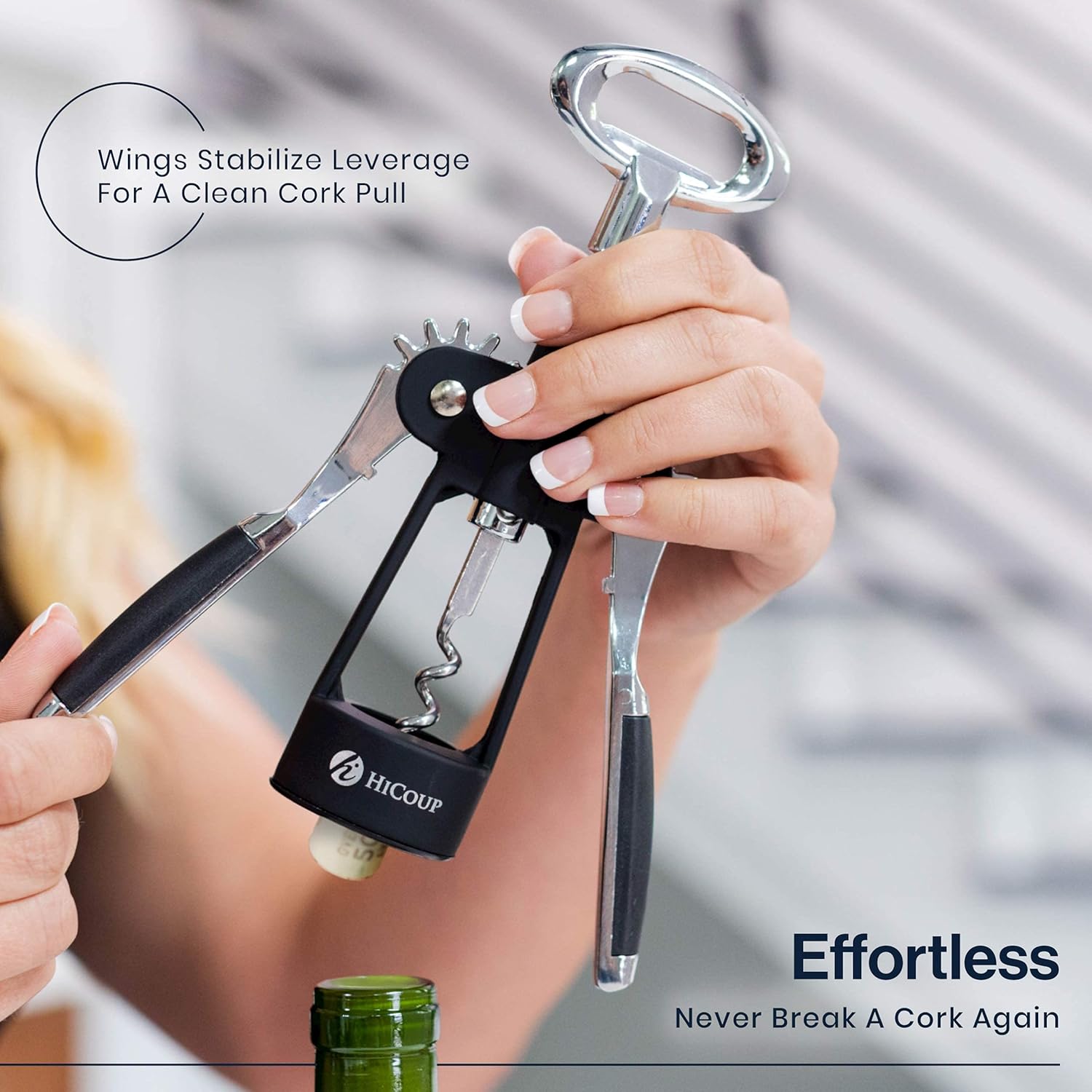 HiCoup Kitchenware Wine Openers - Corkscrew Bottle Openers, Foil Cutter Key for Waiters, Bartenders and Wine Corkscrew &amp; Bottle Opener - Easy To Use, All-In-One Beer And Wine Bottle Openers w/Stopper