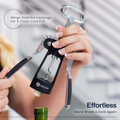 HiCoup Kitchenware Wine Openers - Corkscrew Bottle Openers, Foil Cutter Key for Waiters, Bartenders and Wine Corkscrew &amp; Bottle Opener - Easy To Use, All-In-One Beer And Wine Bottle Openers w/Stopper