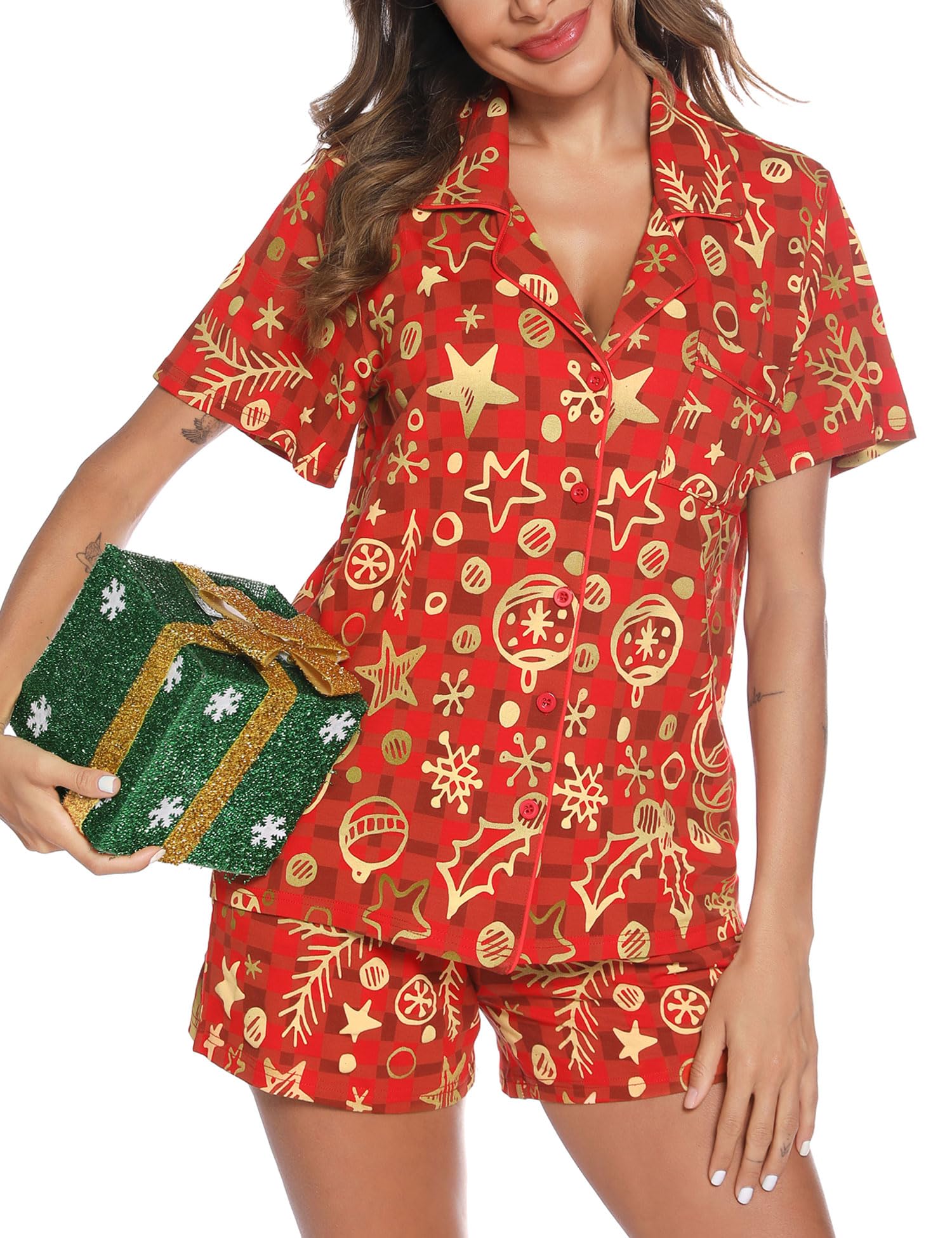 Senert Pajamas Set For Women Short Sleeve Sleepwear Soft Button Down Pjs Set Nightwear Lounge Sets S-XXL